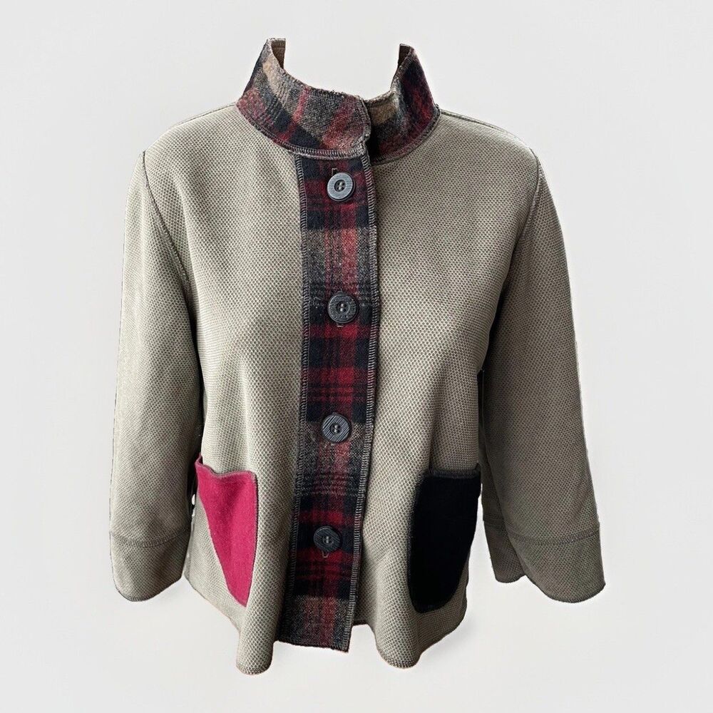 CAMELEON Polartec Taupe Fleece Jacket Cardigan Boxy Size XS Artsy Wool